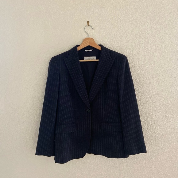 MaxMara Pinstripe Dark Gray Blazer - Picture 1 of 6